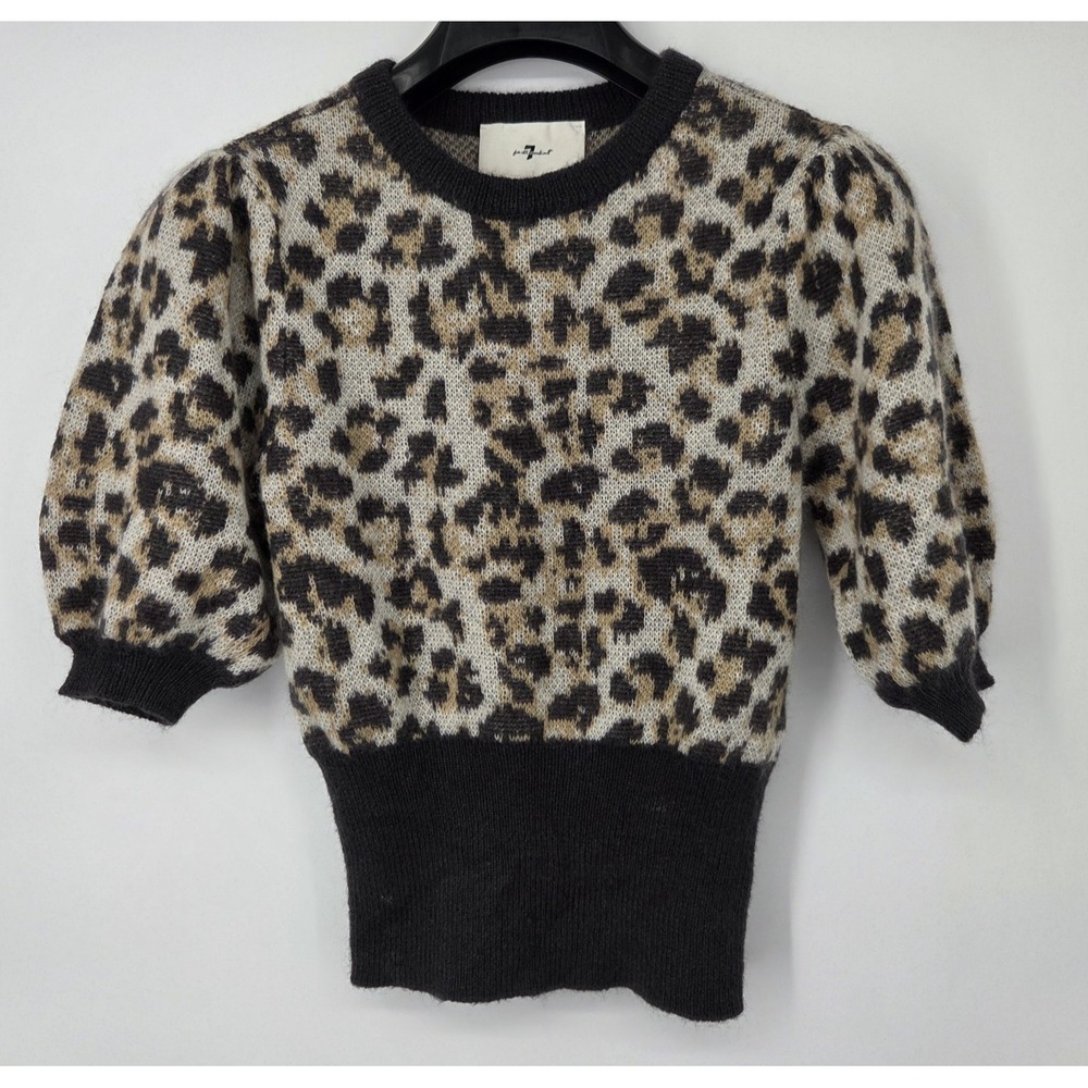 7 For All Mankind Airy Leopard Knit Sweater Women's S Brown Mohair‎ Angora Blend